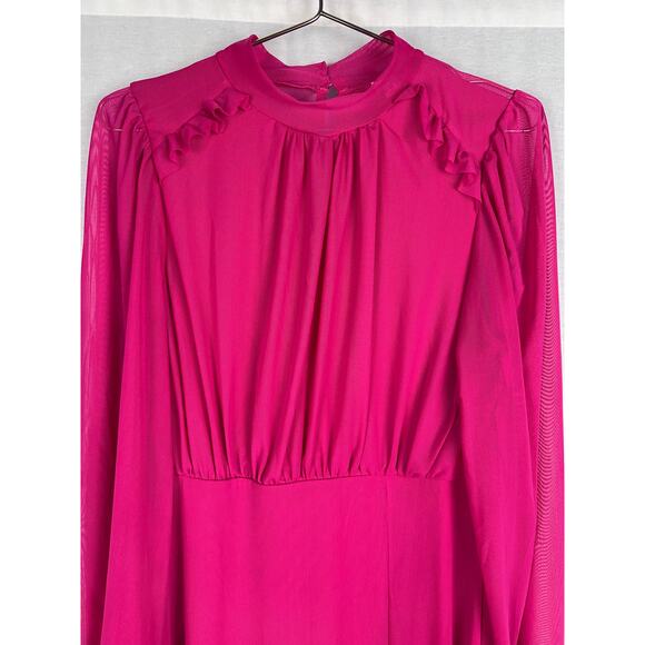 River Island Dress Pink High Neck Midi Mesh Barbiecore Maximalist Retro Party - Picture 2 of 9